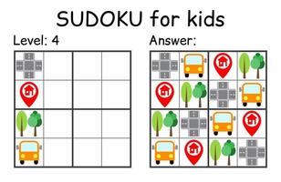 sudoku. barn och vuxen matematisk mosaik. barn spel. väg tema. magi fyrkant. logik pussel spel. digital rebus vektor