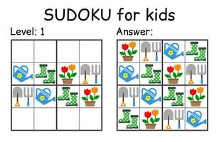 Sudoku. Kinder und Erwachsene mathematisch Mosaik. Kinder Spiel. Garten Thema. Magie Quadrat. Logik Puzzle Spiel. Digital Rebus vektor
