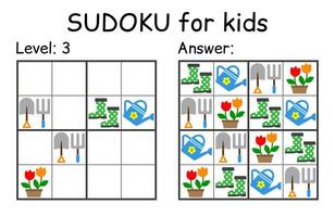 Sudoku. Kinder und Erwachsene mathematisch Mosaik. Kinder Spiel. Garten Thema. Magie Quadrat. Logik Puzzle Spiel. Digital Rebus vektor