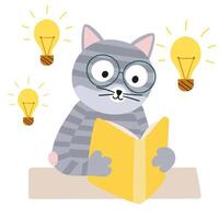 de katt är läsning en bok. aning. vektor illustration i platt stil