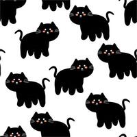 sömlös svart katt mönster, söt tapet vit bakgrund för gåva omslag papper, textil, färgrik vektor för ungar, platt stil