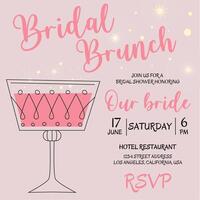 brunch och brud. brud- dusch inbjudan med glas av champagne på rosa bakgrund. bachelorette fest inbjudan mall med rosa glasögon. vektor illustration. bubbla brunch.