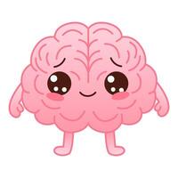 söt rosa färgad hjärna karaktär med leende på en vit bakgrund. platt stil tecknad serie hjärna karaktär design. vektor maskot illustration mänsklig organ ikon design