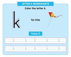 Alphabet Rückverfolgung Arbeitsblatt mit klein Brief k vektor