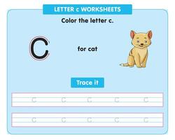 alfabet spårande kalkylblad med små brev c vektor