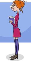 tecknad serie flicka eller ung kvinna komisk karaktär med en bok vektor
