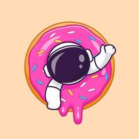 niedlicher astronaut in der donut-cartoon-vektorsymbolillustration. Science Food Icon Konzept isolierter Premium-Vektor. flacher Cartoon-Stil vektor