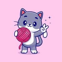 süß Katze halten Garn Ball Karikatur Vektor Symbol Illustration. Tier Natur Symbol Konzept isoliert Prämie Vektor. eben Karikatur Stil