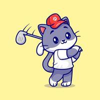 süß Katze spielen Golf Karikatur Vektor Symbol Illustration. Tier Sport Symbol Konzept isoliert Prämie Vektor. eben Karikatur Stil