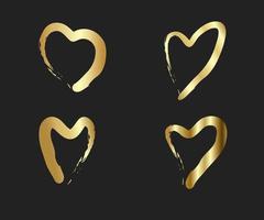 guldhjärtan. handritade hjärtan borstar. handmålad hjärtform. symbol för kärlek Alla hjärtans dag bröllopskort. vektor illustration