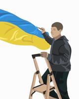 Vektor isoliert Illustration von ein Mann Zeichnung das Flagge von Ukraine. Kunst von Ukraine.