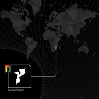 Mozambique auf schwarz Welt Karte. Karte und Flagge von Mosambik. vektor
