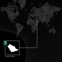 Saudi Arabien auf schwarz Welt Karte. Karte und Flagge von Saudi Arabien. vektor