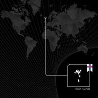 faroe öar på svart värld Karta. Karta och flagga av faroe öar. vektor