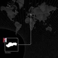 slovakia på svart värld Karta. Karta och flagga av slovakien. vektor