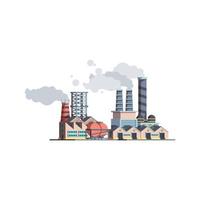 Fabrik Industriegebäude fertigt Luftverschmutzung flache Bilder Illustration Gebäude Herstellung Turm Produktionskonstruktion mit Pipeline