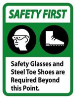 Darüber hinaus sind Schutzbrillen und Zehenschuhe aus Stahl erforderlich vektor