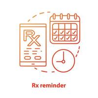 apotek koncept ikon. rx medicin intag påminnelse idé tunn linje illustration. receptbelagda läkemedel schemalagda larm. smartphone medicin tracker. vektor isolerade konturritning