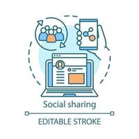 Symbol für das Social-Sharing-Konzept für Verweise. Marketing-Suchidee dünne Linie Illustration. smm, soziale Netzwerke, Kontaktfreigabe. Kundenfeedback im Internet. Vektor isolierte Umrisszeichnung. bearbeitbarer Strich