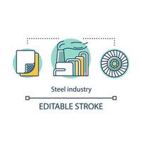 Symbol für das Konzept der Eisen- und Stahlindustrie. Stahlherstellungsprozess. Herstellung von Metallprodukten, Recycling von Schrott. Metallurgie Idee dünne Linie Abbildung. Vektor isolierte Umrisszeichnung. bearbeitbarer Strich