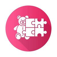 Spielzeug und Hobbys rosa flaches Design lange Schatten Glyphe Symbol. Produkte für Babys, Kinder. Kinder Spiel. Teddybär und Puzzle. E-Commerce-Abteilung, Einkaufskategorien. Vektor-Silhouette-Abbildung vektor