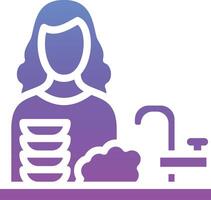 Frau Waschen Geschirr Vektor Symbol