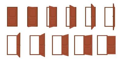 Tür Öffnung. Karikatur öffnen und geschlossen Leben Zimmer Türen. Haus Eingang mit rahmen, Zuhause Holz Türöffnung oder Ausfahrt. Tür Animation Vektor Frames