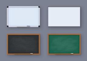realistisch Grün Tafel, Weiß Marker Tafel und Beamer Bildschirm. Schule alt Tafel. Bretter zum Bildung oder Präsentation Vektor einstellen