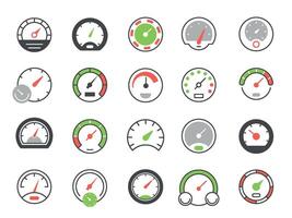 Farbe Tachometer Symbole. Geschwindigkeit Spur Symbol und herunterladen Indikator. Vektor isoliert einstellen