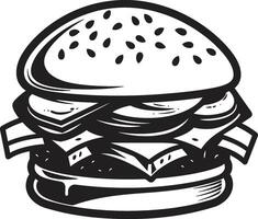 gourmet smak svart vektor emblem frestande bita svart burger ikon