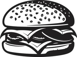 gott snabb mat svartvit burger logotyp chic burger silhuett svart ikon design vektor