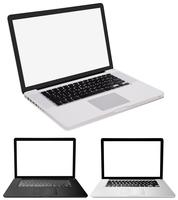 Tre dator bärbara datorer på vit bakgrund