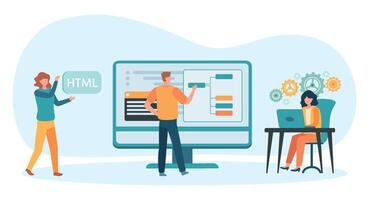 programmerare och designer utvecklande hemsida. team arbetssätt tillsammans till konstruera internet sida. programvara utvecklare vektor