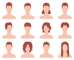 Karikatur Frisuren zum Männer oder Jungs mit kurz, lange und lockig Haar. männlich Haarschnitt im Barbier Salon. eben Mode Mann Frisur Symbol Vektor einstellen