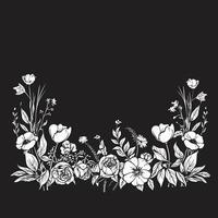 bläck doppade trädgård gränslinje botanisk vektor emblem midnatt inked kronblad ramverk svart blommig gräns