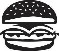 härlig burger svart vektor emblem saftig bita svartvit burger symbol