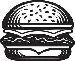 ikonisch Burger Design schwarz Emblem brutzelnd Geschmack Burger Vektor