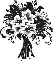 Blütenblatt Glanz einfarbig Braut- Box anmutig Blumen- Eleganz schwarz Vektor Emblem
