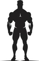 svartvit muskel kroppsbyggare ikoniska vektor konst ebenholts emblem full kropp svart vektor ikon