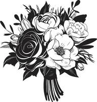 anmutig Blumen- Eleganz schwarz Vektor Emblem verheiratet Blütenblatt Aura Braut- Strauß Symbol