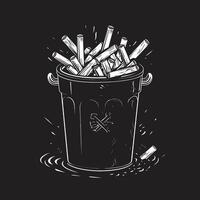Nein Rauchen Verfügung Emblem schwarz Vektor Symbol ausgelöscht Gewohnheit Müll Behälter Vektor Design