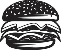 utsökt glädje svartvit burger emblem välsmakande väsen svart vektor ikon