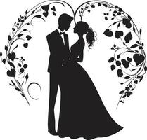 ätherisch Blumen- Union stilvoll Emblem rustikal Hochzeit blüht schwarz emblematisch Detail vektor