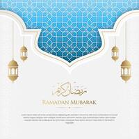 islamic hälsning kort med ornament och båge ram vektor