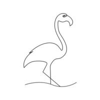 kontinuerlig ett linje teckning av flamingo tropisk fågel och värld vilda djur och växter dag enda linje konst illustration vektor