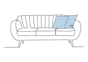 soffa i kontinuerlig enda ritade. linje konst. klotter. kontinuerlig ett linje teckning de interiör av de levande rum i de hus. vektor
