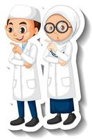 Wissenschaftler muslimisches Paar Kinder Cartoon Charakter Aufkleber vektor