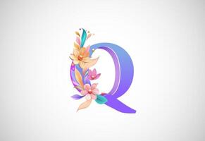blommig alfabet q. logotyp för bröllop inbjudningar, hälsning kort, födelsedag, logotyp, affisch Övrig idéer vektor