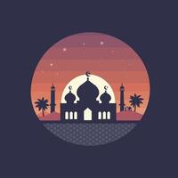 Silhouette Landschaft von Moschee mit glänzend Himmel zum Ramadan Design Grafik im Muslim Kultur und Islam Religion. Vektor Illustration von Hintergrund Moschee im das Nacht zum islamisch Hintergrund Design