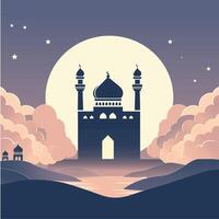 Silhouette Landschaft von Moschee mit glänzend Himmel zum Ramadan Design Grafik im Muslim Kultur und Islam Religion. Vektor Illustration von Hintergrund Moschee im das Nacht zum islamisch Hintergrund Design